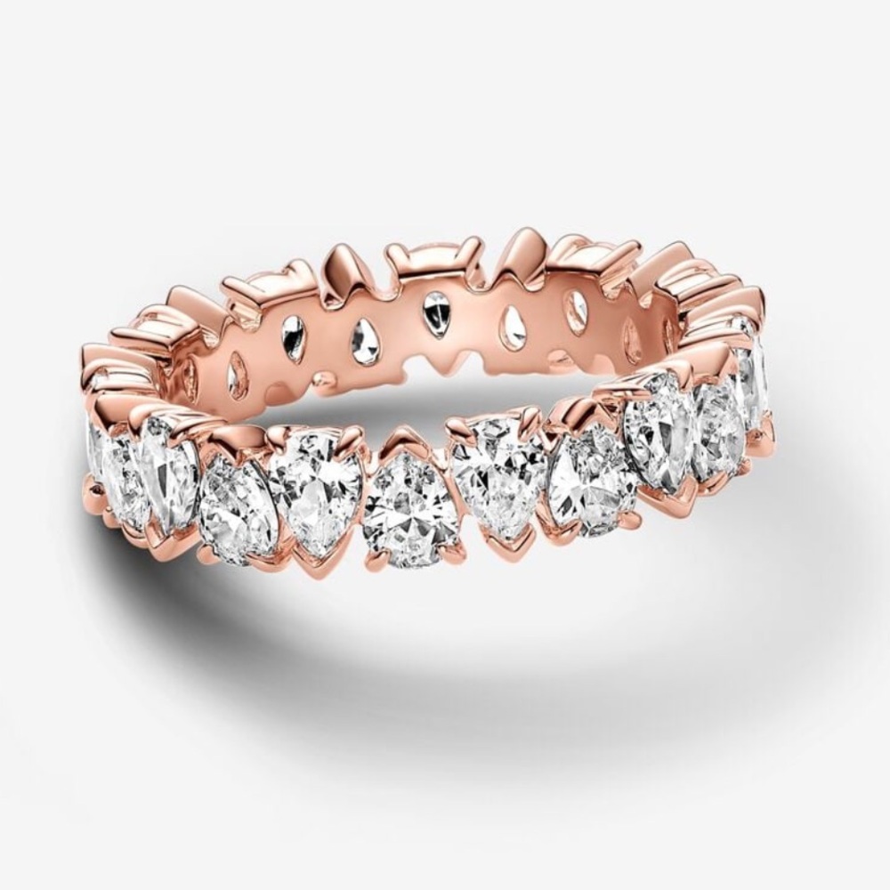 Authentic Pandora Rose Gold and CZ Alternating Sparkling Band Ring - Size 60/9